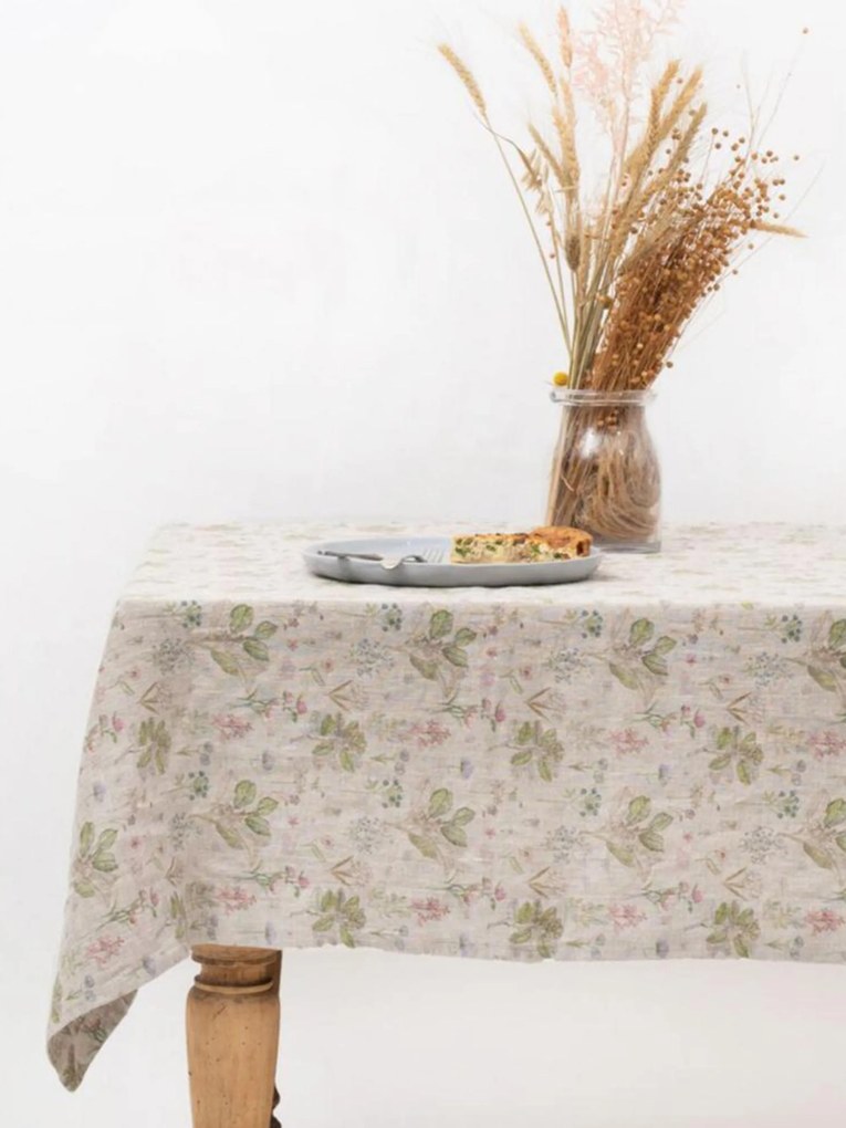Handgemaakt linnen tafelkleed Botany op Light