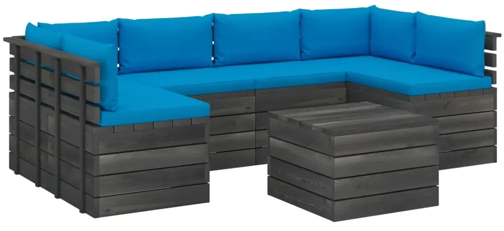 vidaXL 7-delige Loungeset met kussens pallet massief grenenhout