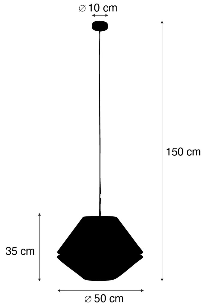 Moderne hanglamp brons met dubbele velours kap blad dessin en beige - Combi 1