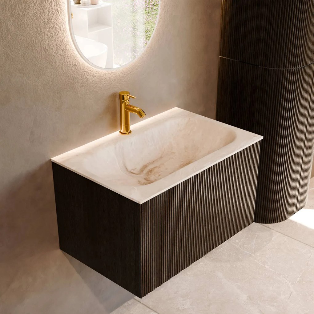 Mondiaz Kurve-dlux 70cm badmeubel shadow met 1 lade en wastafel big small midden 1 kraangat frappe