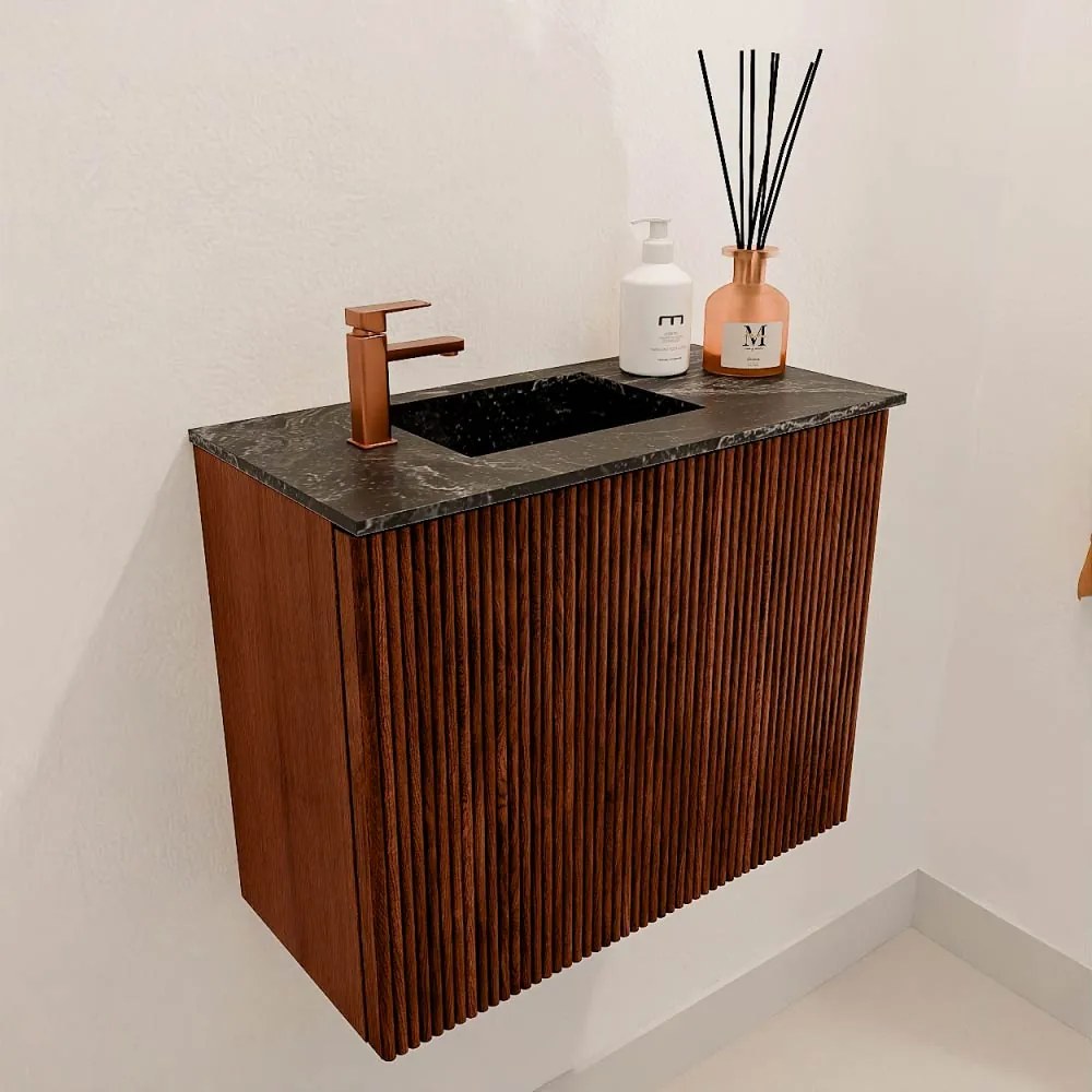 Mondiaz Joya DLux 50cm toiletmeubel ruby met wastafel faye links 1 kraangat lava