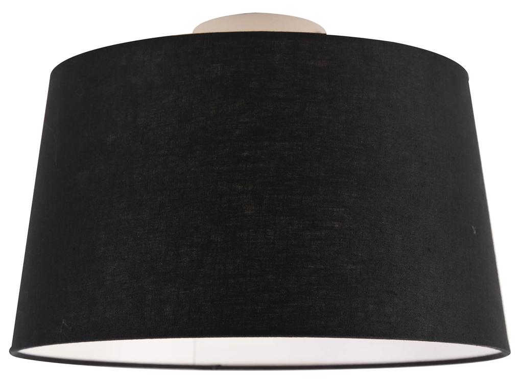 Stoffen Moderne plafondlamp wit met zwarte kap 35 cm - Combi Klassiek / Antiek E27 rond Binnenverlichting Lamp
