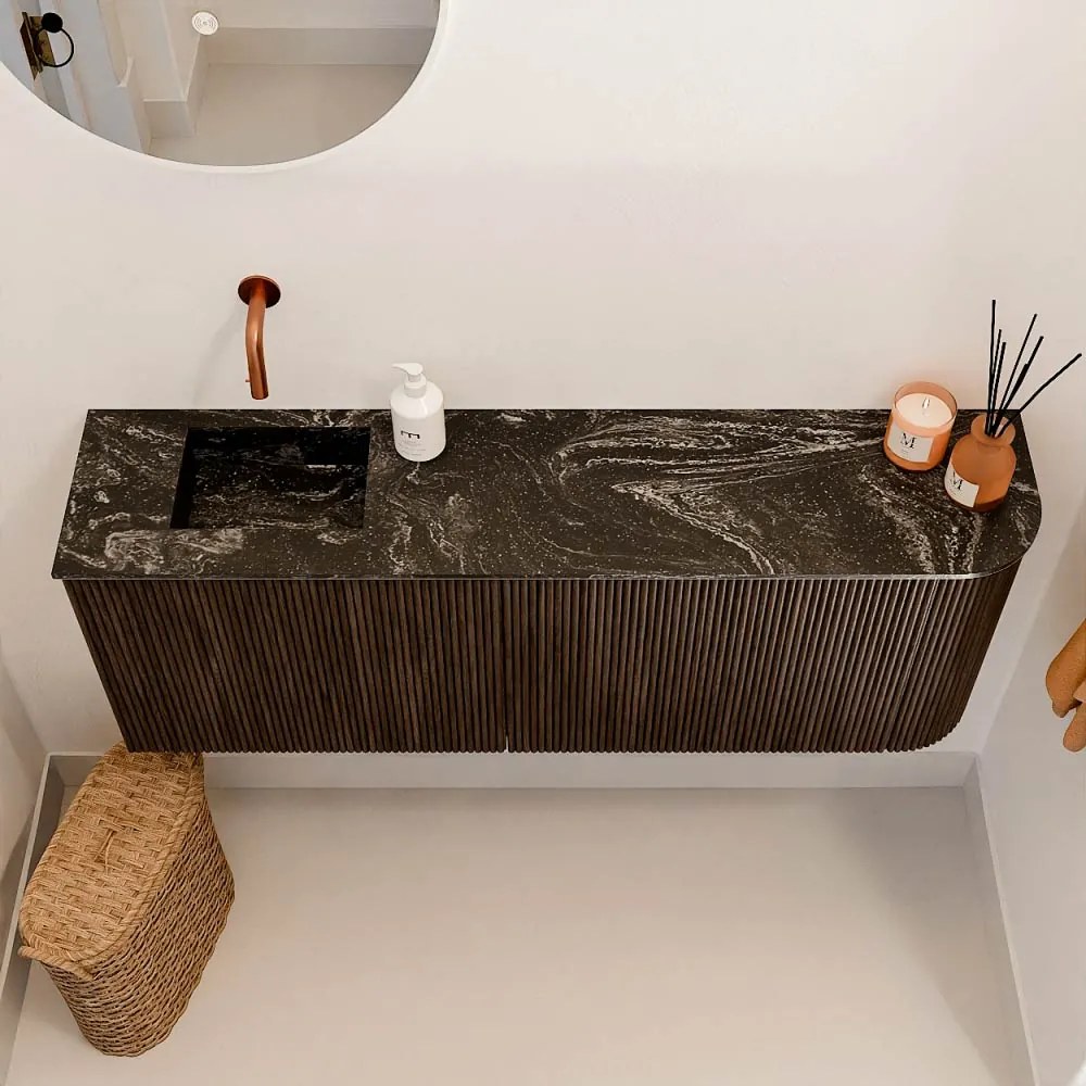Mondiaz Joya DLux 110cm toiletmeubel ronding rechts walnut met wastafel faye links zonder kraangat lava