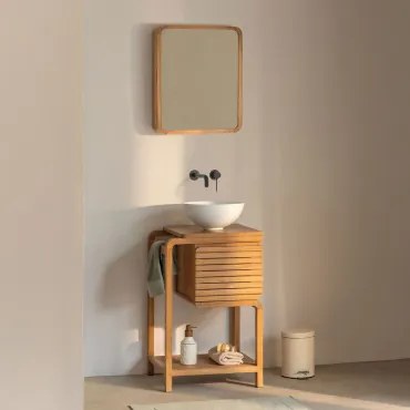 Bradley Teakhouten Badkamermeubelset Rond Wit Keramiek Ø30 Cm Calgari & Rechthoekig Met Afgeronde Hoeken En Opbergruimte 45x60 Cm Ian & Zwart - Sklum