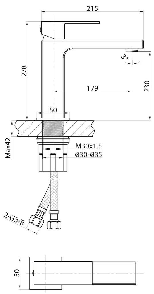 Sapho Cubemix verhoogde wastafelkraan 28cm chroom