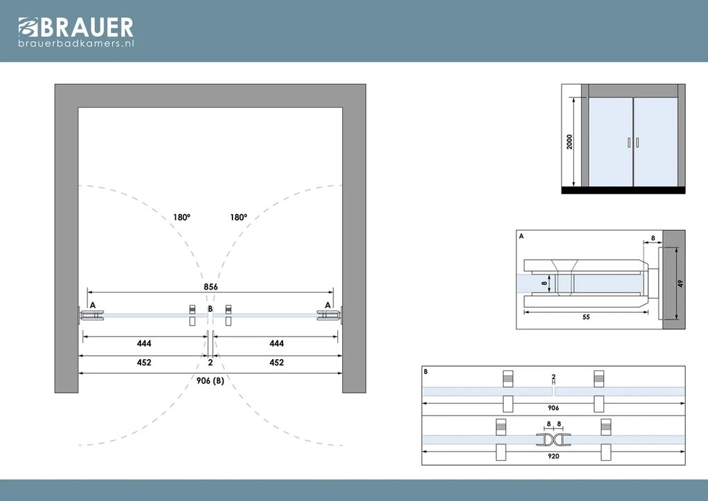 Brauer Void profielloze pendeldeuren 90cm RVS geborsteld PVD