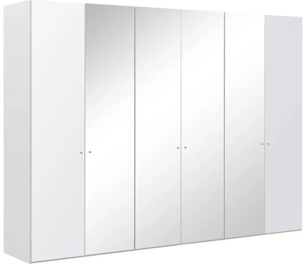 Goossens Kledingkast Easy Storage Ddk, Kledingkast 304 cm breed, 220 cm hoog, 2x glas draaideur en 4x spiegel draaideur midden
