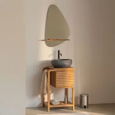 Bradley Teakhouten Badkamermeubelset Onregelmatige In Zwart Cement ↔︎40 Cm Fedro & Onregelmatig Met Houten Plank 55x85 Cm - Sklum