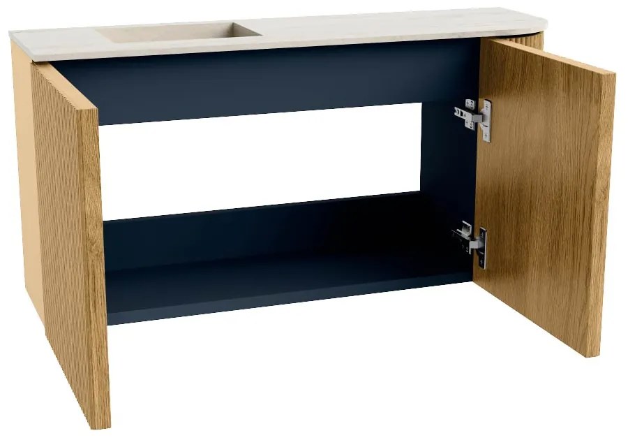 Mondiaz Joya DLux 80cm toiletmeubel ronding rechts oak met wastafel faye links 1 kraangat meli