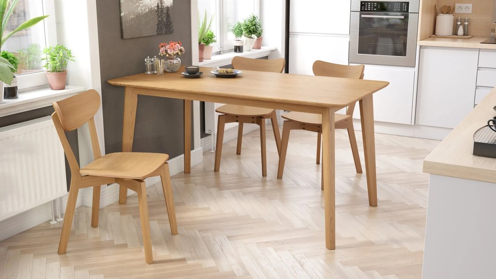 ROXY Onderstel naturel eik, 150cm/80cm - RETRO KEUKEN-/DININGTAFEL - rechthoekige houten tafel