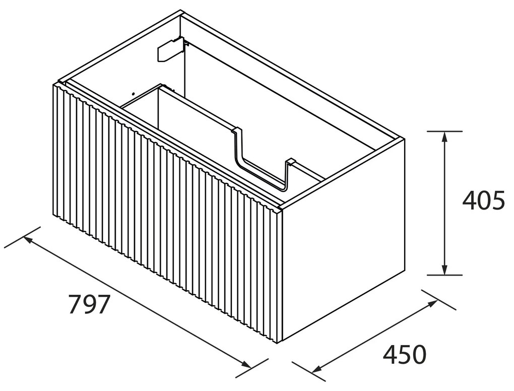 Muebles Calas badmeubel ribbelfront 80cm zwart mat met solid surface wastafel zonder kraangat
