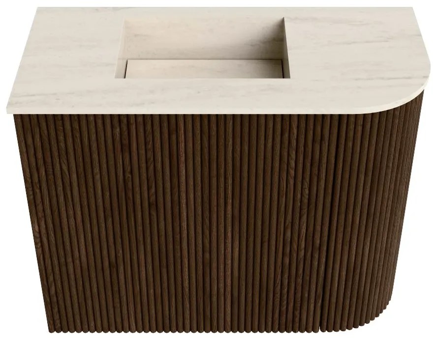 Mondiaz Joya DLux 50cm toiletmeubel ronding rechts walnut met wastafel faye links zonder kraangat meli