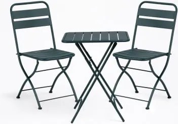Set Van Vierkante Tuintafel 60x60 Cm En 2 Inklapbare Stoelen Van Staal Janti Jungle Groen - Sklum
