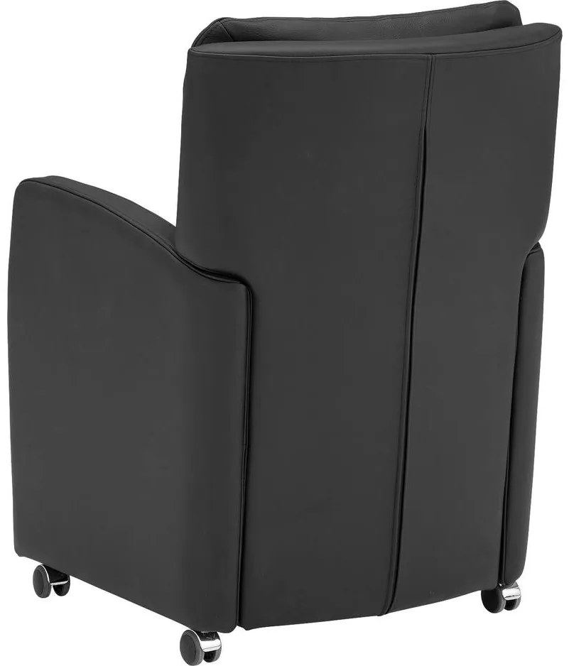 Goossens Excellent Eetkamerstoel Lini zwart leer  met armleuning en met wielenmet chromen wielen, modern design