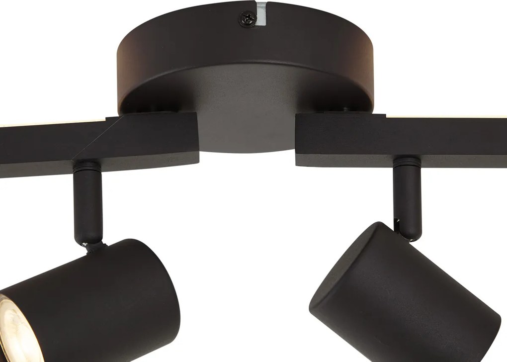 Moderne plafondspot zwart GU10 50mm 6-lichts incl. backlight en 3-way switch - Back Up