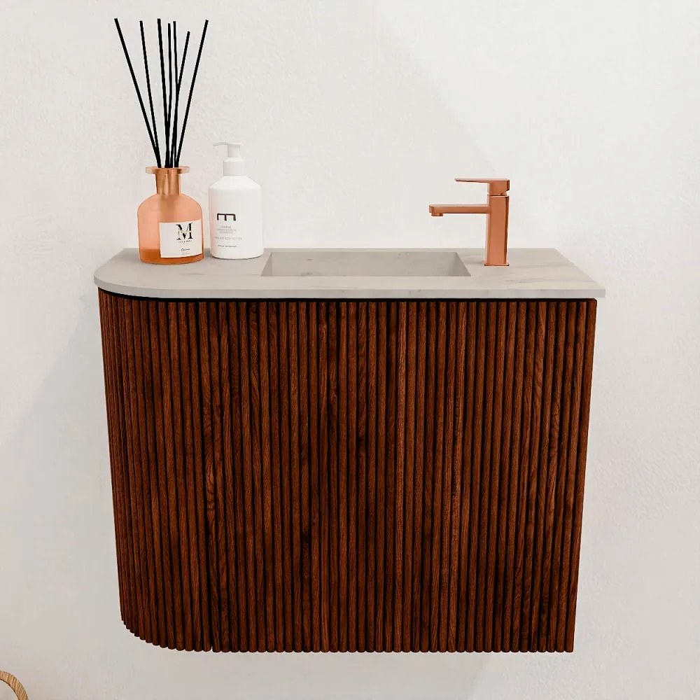 Mondiaz Joya DLux 50cm toiletmeubel ronding links ruby met wastafel faye rechts 1 kraangat opalo