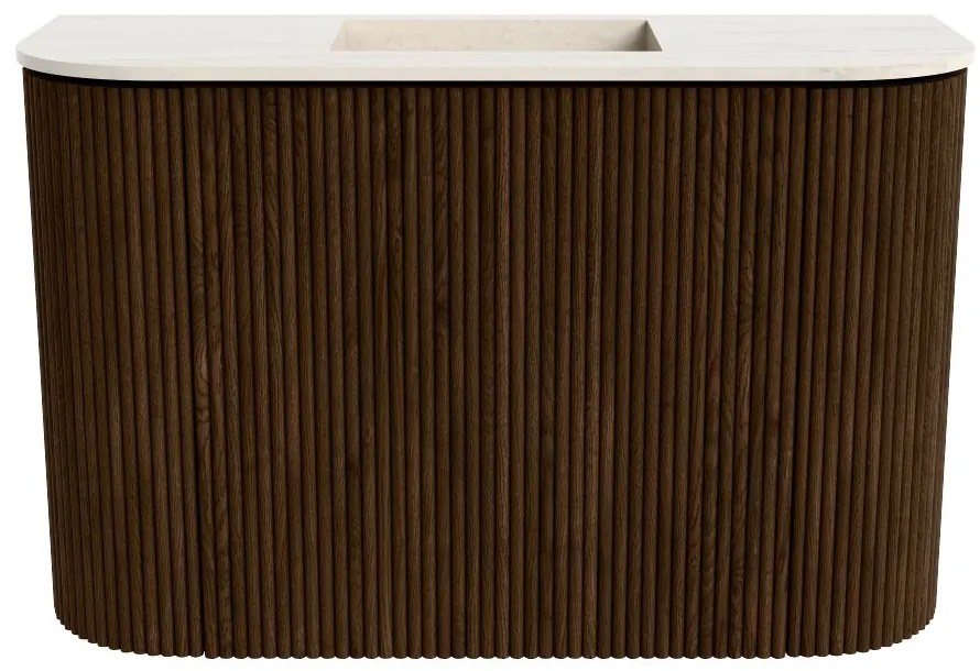 Mondiaz Joya DLux 65cm toiletmeubel ronding links/rechts walnut met wastafel faye midden zonder kraangat meli