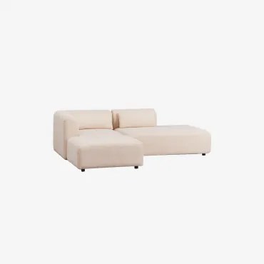 2-delige Modulaire Hoekbank Met Chaise Longue Rechts En Fogler Poef Chenille Crème Beige - Sklum