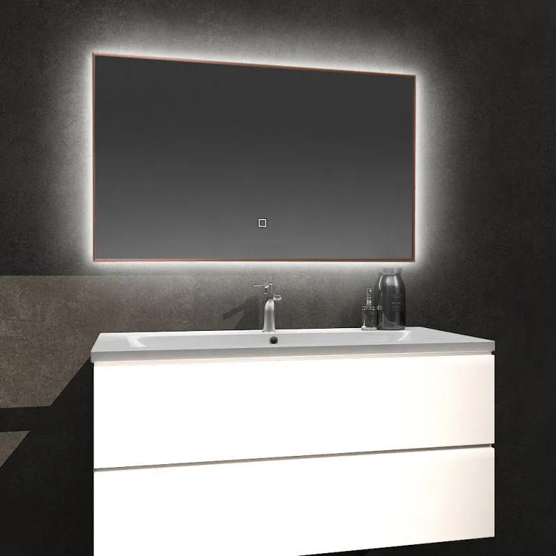 Badkamerspiegel Kiki 100x60cm Koper Geintegreerde LED Verlichting Verwarming Anti Condens Touch Lichtschakelaar