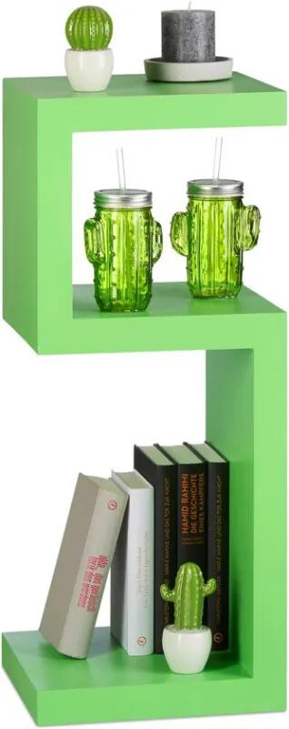 Boekenrek retro design - kastje met 3 planken - vrijstaand - S-vorm - smal groen
