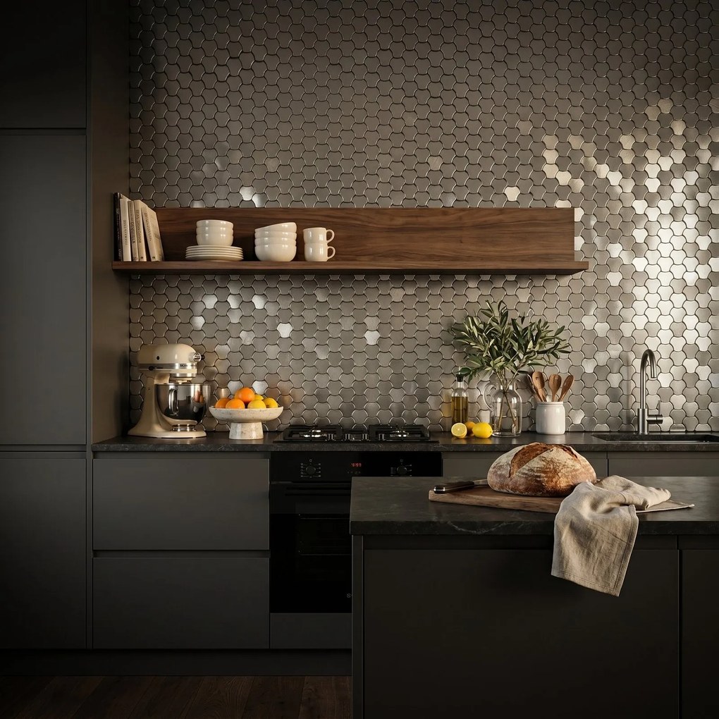 Zelfklevende Mozaïektegels Metaal | Driepas 3D Zilver | 30,5×29,6 cm | Keuken, Bad & WC