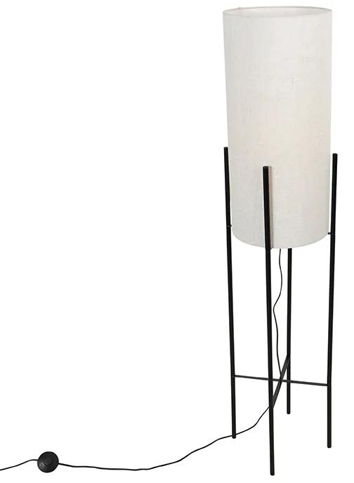 Moderne vloerlamp zwart met linnen grijze kap - Rich Modern E27 cilinder / rond Binnenverlichting Lamp
