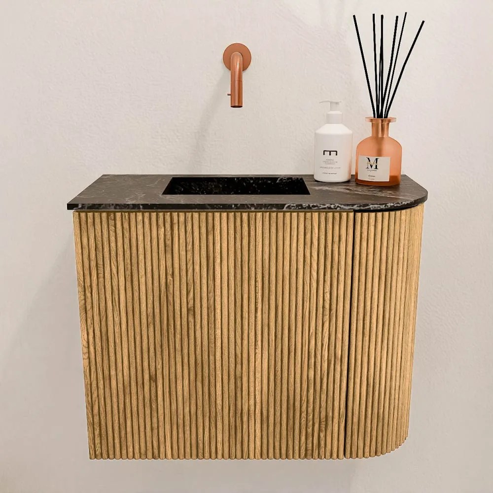 Mondiaz Joya DLux 50cm toiletmeubel ronding rechts oak met wastafel faye links zonder kraangat lava