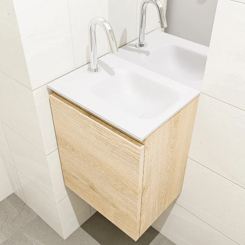 Mondiaz Olan 40cm toiletmeubel washed oak met wastafel talc rechts 1 kraangat