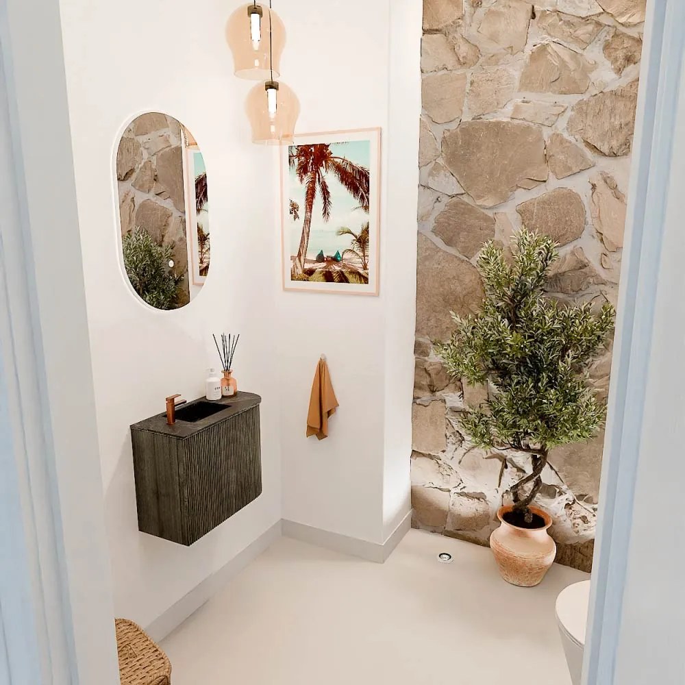 Mondiaz Joya DLux 50cm toiletmeubel ronding rechts shadow met wastafel faye links 1 kraangat lava