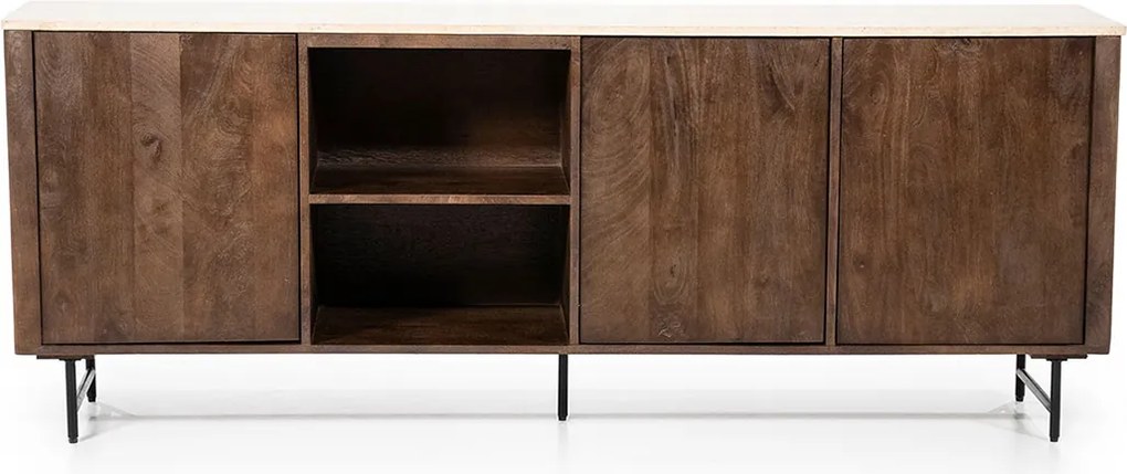 Dressoir Donker Hout Met Travertin Blad - 200x41x75cm.