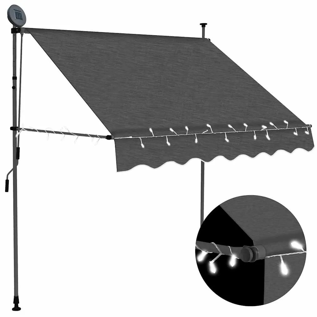 vidaXL Luifel handmatig uitschuifbaar met LED 200 cm antracietkleurig