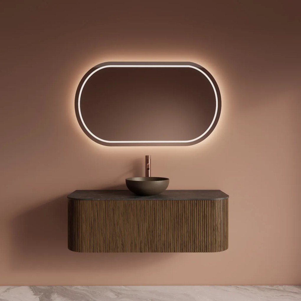 Gliss Design Alluro badmeubel ribbelfront met ronding links/rechts 120cm castle brown en zwart leisteen toppaneel