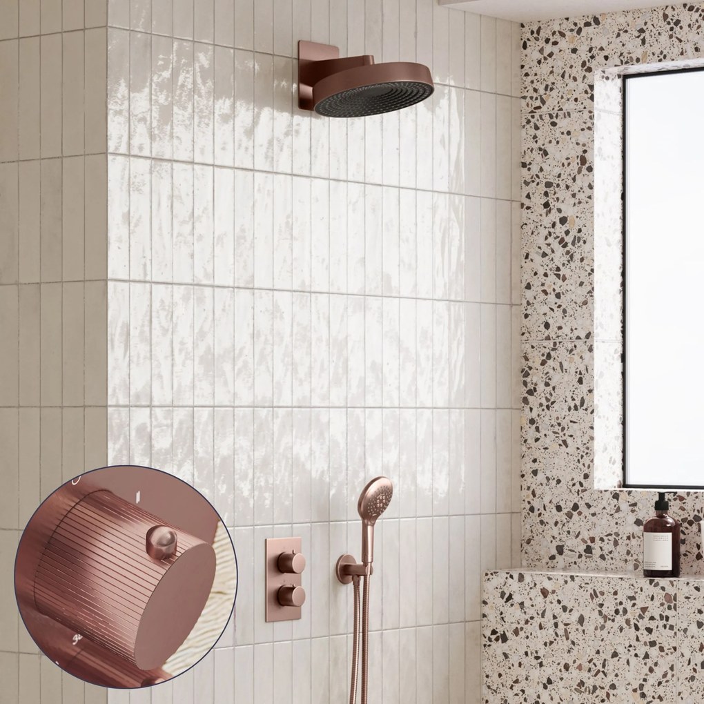 Saniclear Evolution Stripes inbouw regendouche met 2 standen handdouche geborsteld koper