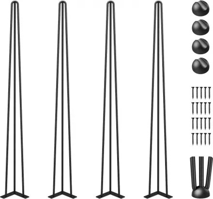 VEVOR Tafelpoten DIY 4 STUKS Haarspeld Salontafelpoot 91,5 cm Bureautafelpoten Koolstofstaal Salontafel Capaciteit 100 kg 220 lbs Eettafelpoten 3 Staven Tafelpoot voor Dagelijks Gezin Zwart 4,3x4,3"