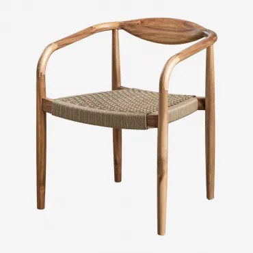 Set Van 4 Tuinstoelen Met Armleuningen Van Acaciahout En Gevlochten Touw Mallory Bruin - Tarwe - Sklum
