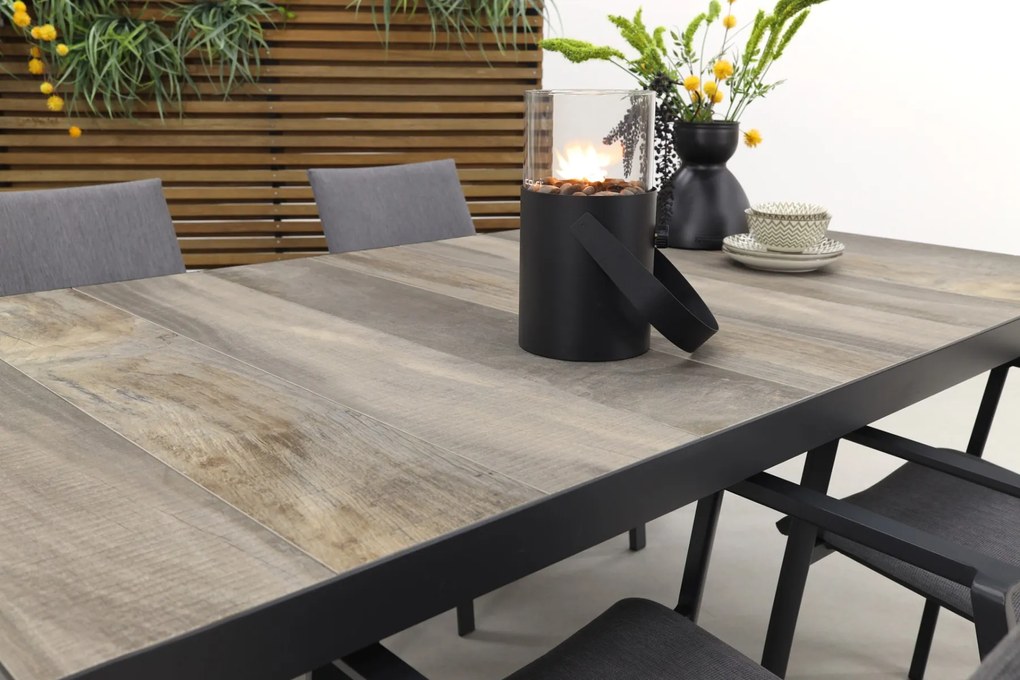 Lima/Kings 4-persoons stapelbare dining tuinset 180x100 cm. - Antraciet