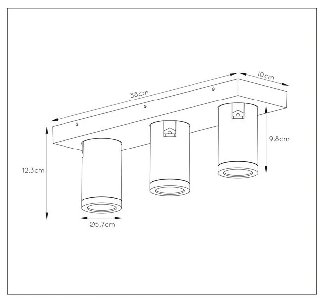 Lucide Taylor plafondlamp 3 spots 5W zwart