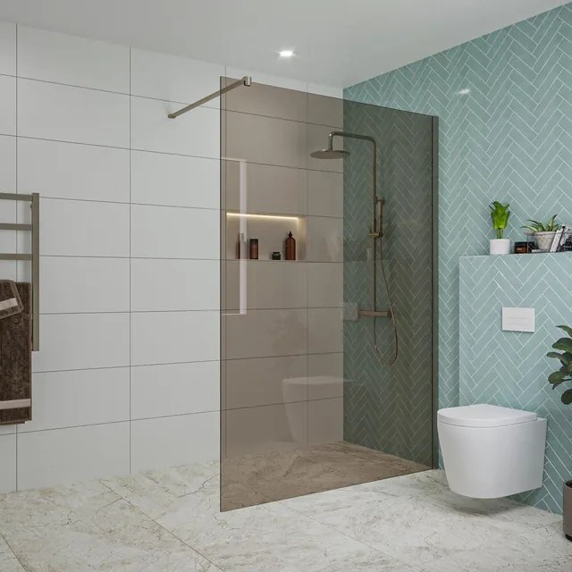Fortifura Galeria inloopdouche - 140x200cm - rookglas - wandarm - Geborsteld Gunmetal PVD SW797946/SW797907