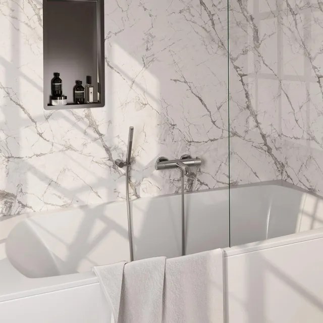 BRAUER Stripe Baddouche Thermostaatkraan - SET 03 - opbouw - wandhouder - staaf handdouche - doucheslang - RVS-kleurig geborsteld PVD 5-NG-342