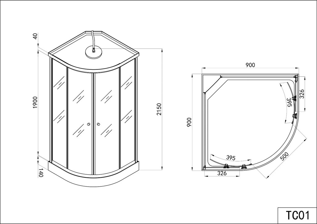 Badstuber TC01 complete douchecabine 90x90x215cm