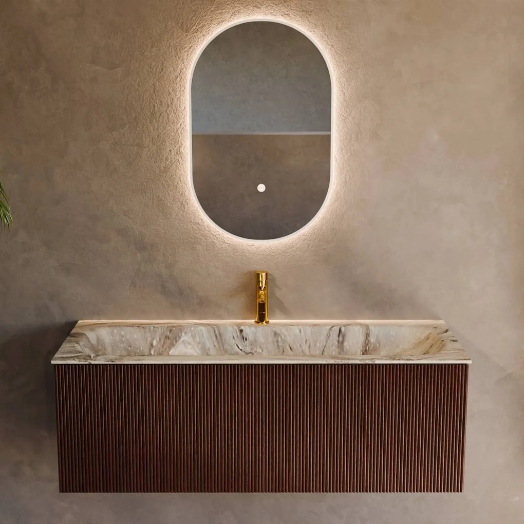 Mondiaz Kurve-dlux 120cm badmeubel ruby met 1 lade en wastafel big large midden 1 kraangat glace