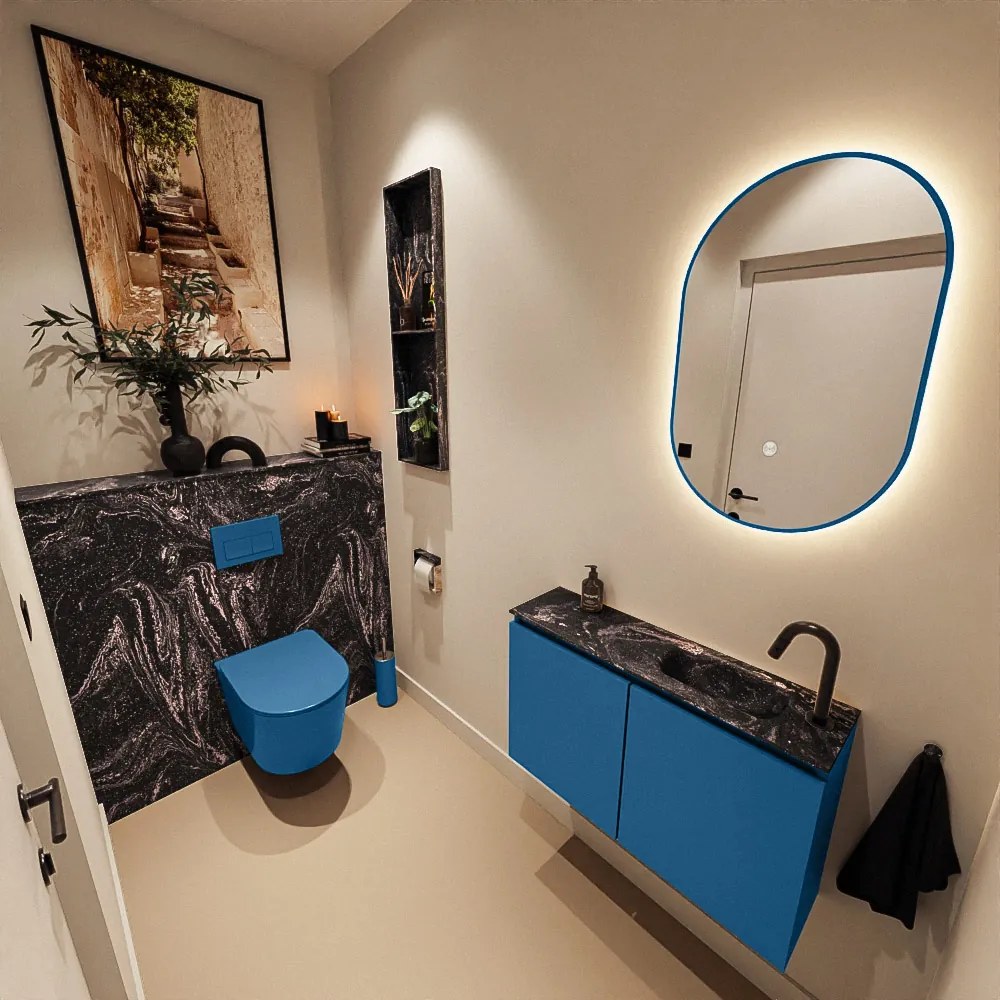 Mondiaz Ture DLux toiletmeubel 80cm jeans met wastafel lava rechts met kraangat