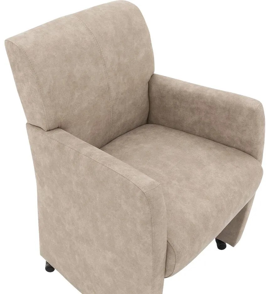 Goossens Eetkamerstoel Alex beige microvezel met armleuning en met wielen, stijlvol landelijk