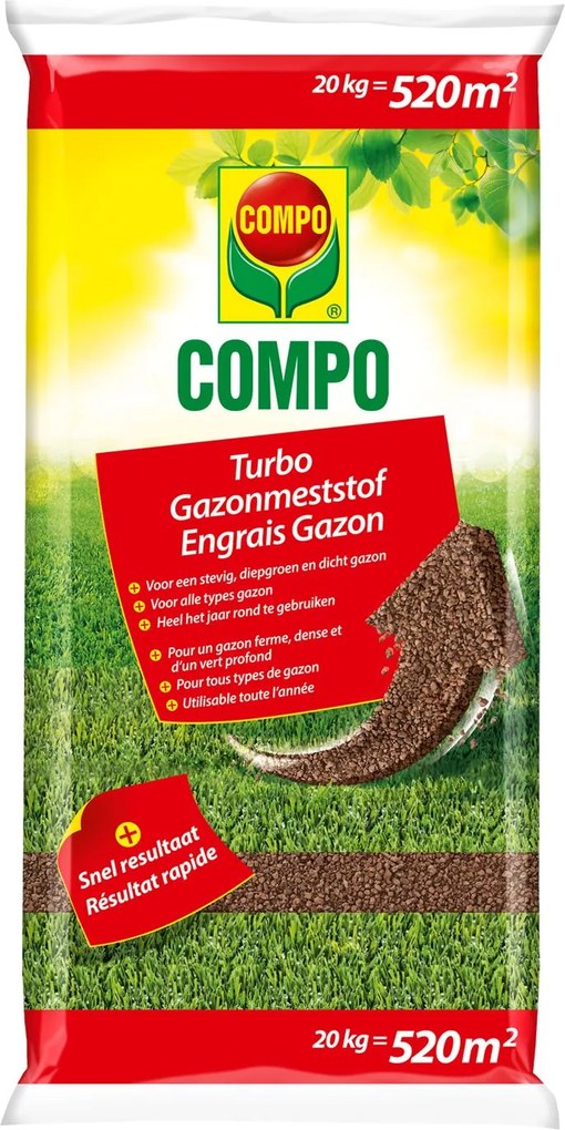 COMPO Turbo Gazonmeststof - Organisch-Mineraal - 20 kg - 520 m²