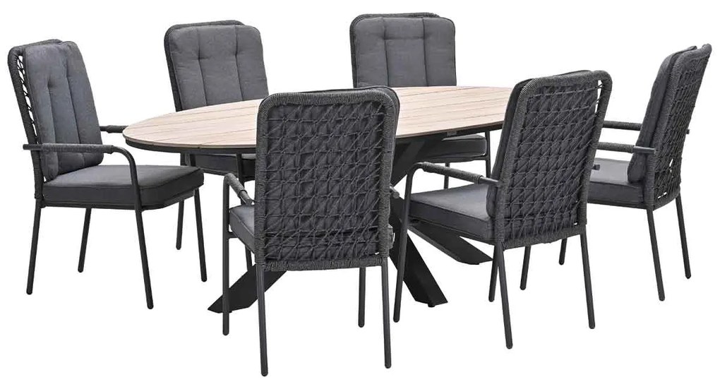 Garden Impressions Aleria tuinset 7-delig - Tulli tuintafel 220x115xH75 cm - light teak vironwood