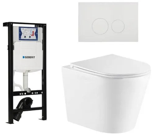 QeramiQ Dely Toiletset - 36.3x51.7cm - diepspoel - rimless - Inbouwreservoir met Geberit UP320 spoelmechanisme - softclose toiletzitting - mat witte bedieningsplaat - ronde knoppen - mat wit SW1000766/SW1381697/SW706190/SW1026254