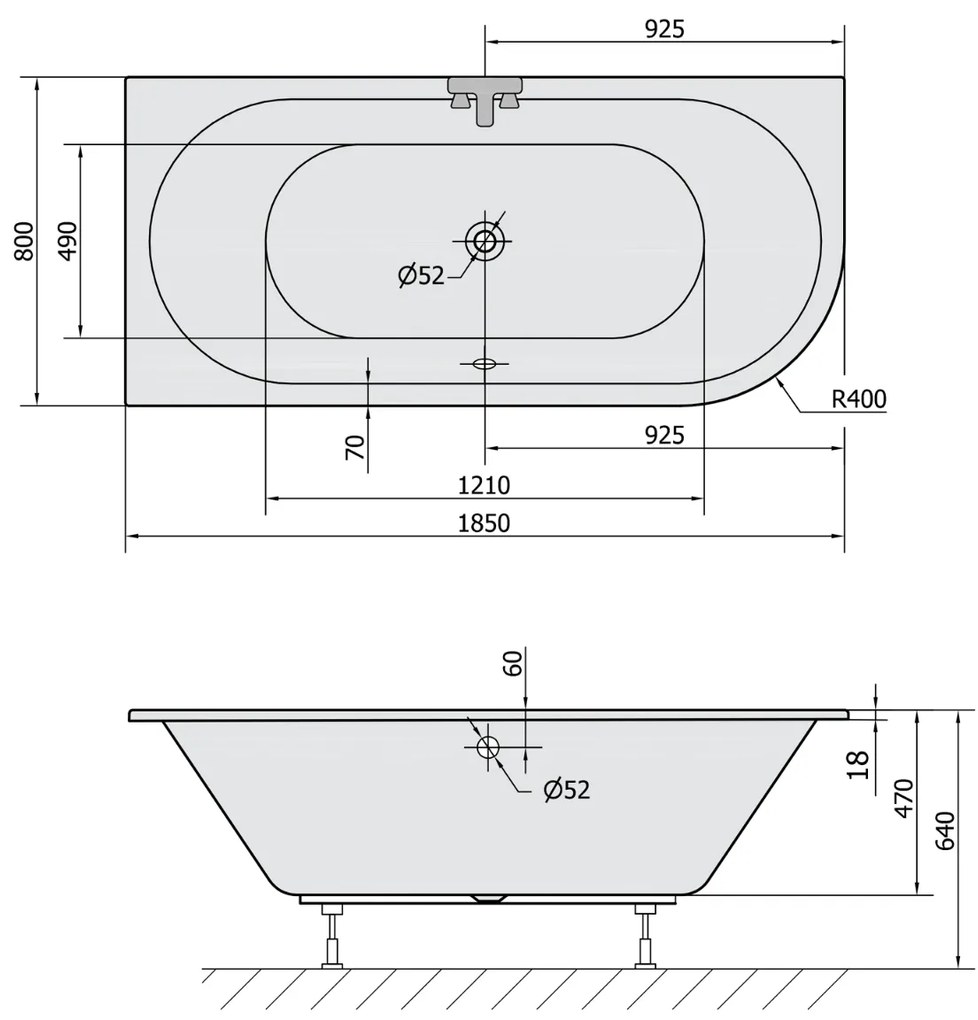 Polysan Viva Slim inbouw hoekbad links 185x80x47cm wit