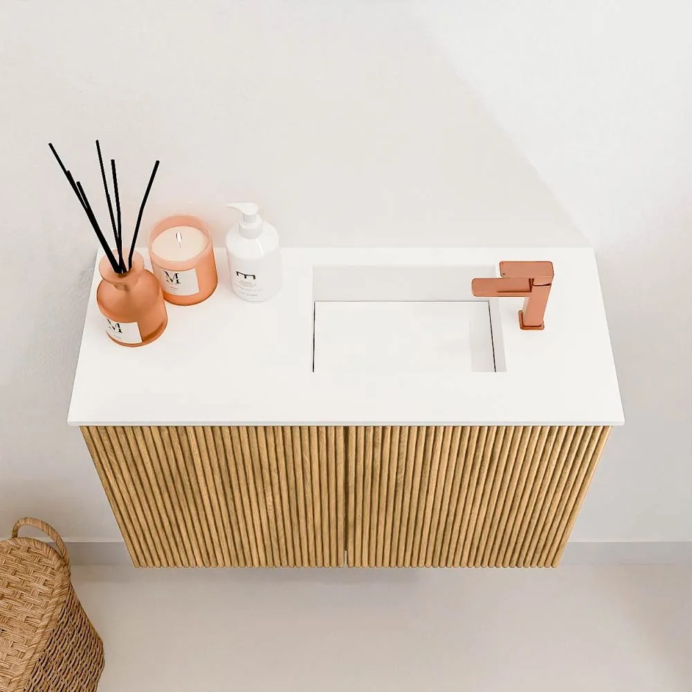 Mondiaz Joya 60cm toiletmeubel oak met wastafel faye rechts 1 kraangat talc