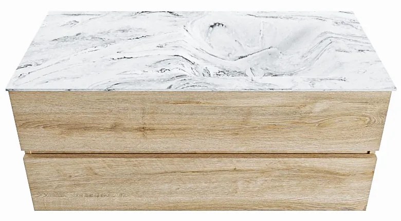 Mondiaz Vica DLux badmeubel 110cm washed oak 2 lades met wastafel glace rechts 1 kraangat