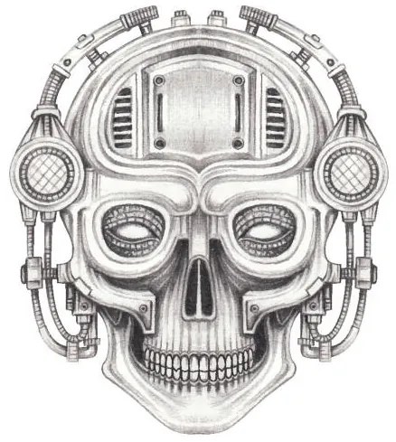 Ilustratie Cyberpunk skull tattoo., Jiewsurreal